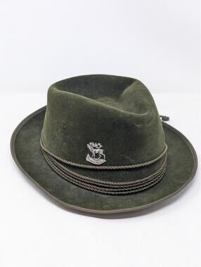 Vintage Huber Saphir Velvety Felt Dark Green Fedora Hat With Pin